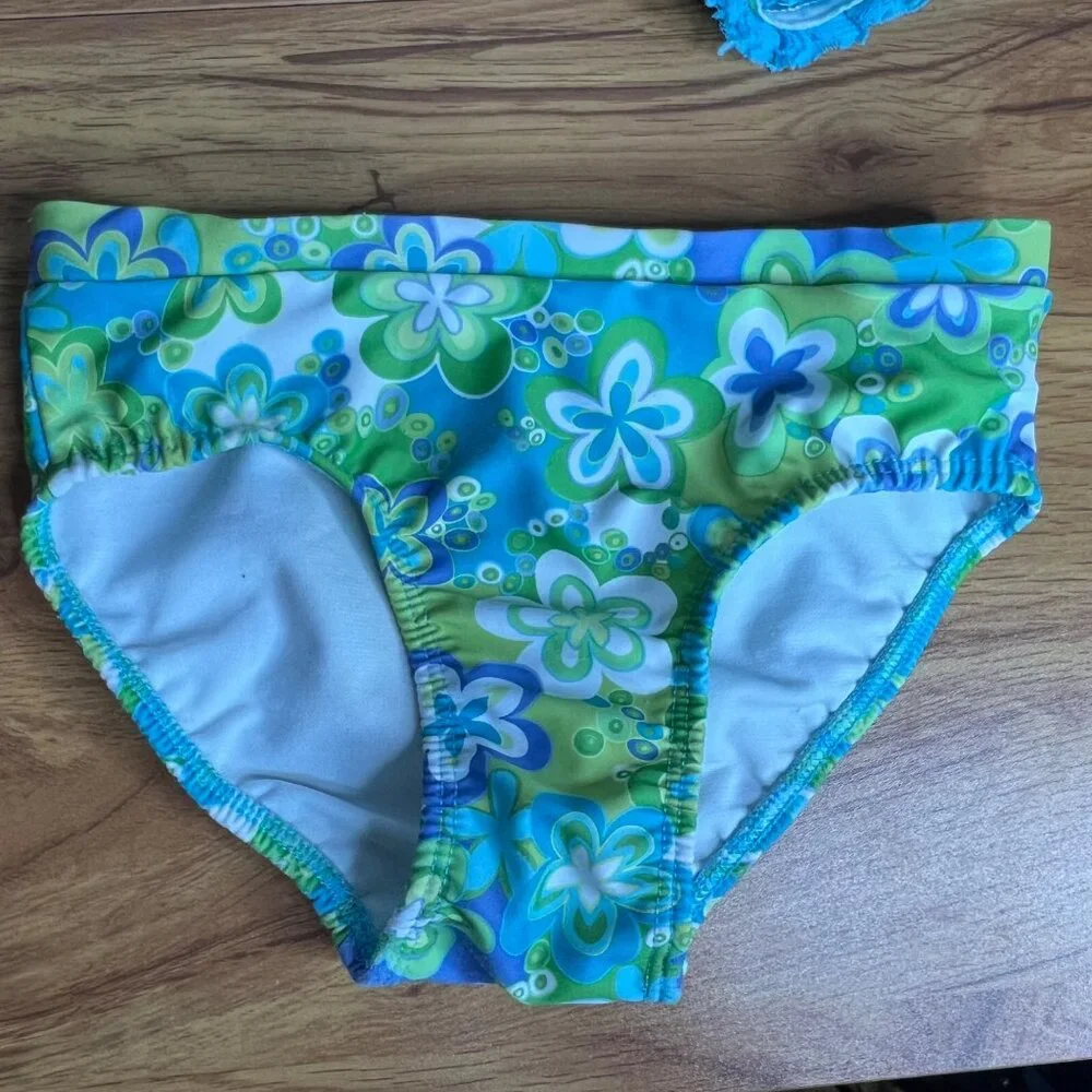 Frankie & Daisy 2 Piece Swimsuit Girls Size 6X Retro Floral‎ Ruffle Tankini